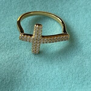 Certified Moissanite gold cross ring size 7